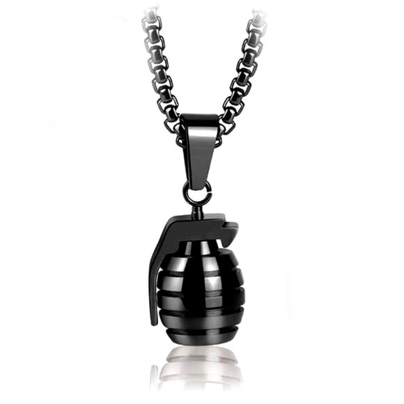 New! Stainless Steel Grenade Pendant Necklace Box Chain - Picture 4 of 6